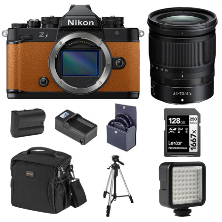 Nikon Z f Mirrorless Camera, Orange with NIKKOR Z 24-70mm f/4 S Lens, Bundle with Battery, 128GB Memory Card, W49 Mini LED Light and Tripod
