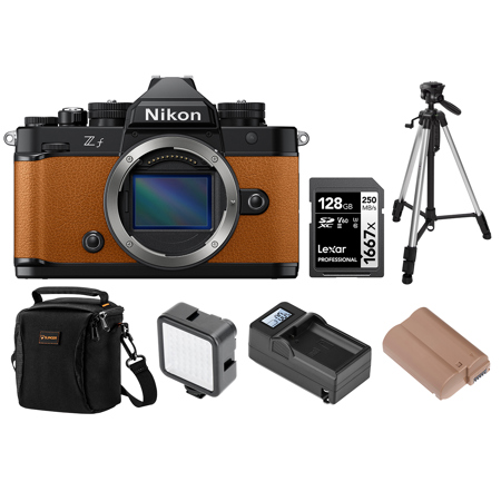 Nikon Z f Mirrorless Camera, Orange, Bundle with 128GB Memory Card, Shoulder Bag, EN-EL15c Battery, Smart Charger Plate, Smart Charger Base, W49 Light, Tripod