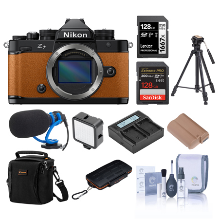 Nikon Z f Mirrorless Camera, Orange, Bundle with 2x 128GB Memory Card, Backpack, EN-EL15c Battery, Smart Charger Plate, Dual Smart Charger, Microphone, Video Tripod, W49 Light, Memory Card Case