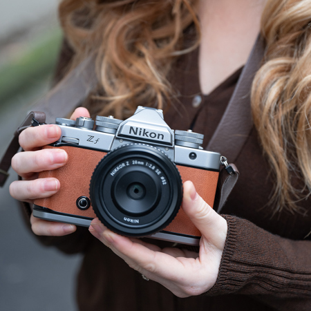 Nikon Z f Mirrorless Camera, Silver/Cognac Brown 13615