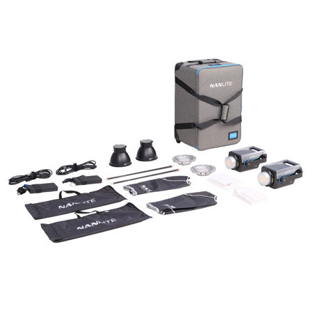 NanLite FC-300B 350W Bi-Color LED Video 2-Spotlight Kit with Softboxes and Rolling Case