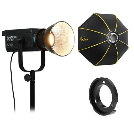 Nanlite FS-300C 300W RGBW COB LED Video Spotlight, Bundle with ParaSnap 36" Octa NewGen Softbox and OTA-F1 Adapter