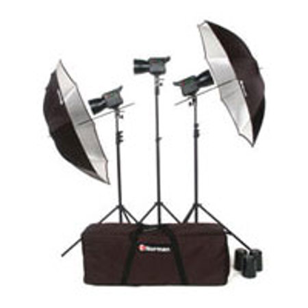 Norman Allure C1000-1S Open Face 3 Light Kit, with 3-C1000 Constant Output Quartz Lights, 3000 watts Total, Stands, 24" Softboxes, Barn Doors & Case