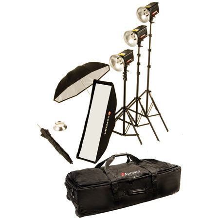 Norman 3 Light Single Softbox Kit w/ 3 ML400 Monolights, Umbrellas, Stands, Case