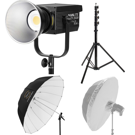 NanLite FS-300B Bi-Color LED Video LED Monolight, w/Umbrella,9.5' Stand,Diffuser
