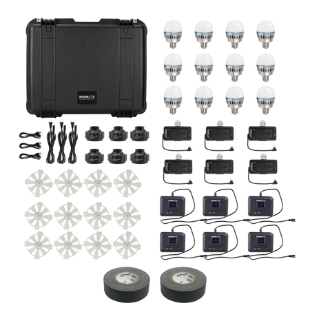 NanLite PavoBulb 10C 10W RGBWW LED Bulb 12-Light Kit, Bundle with 2x 2"x30 Yards Gaffer Tape