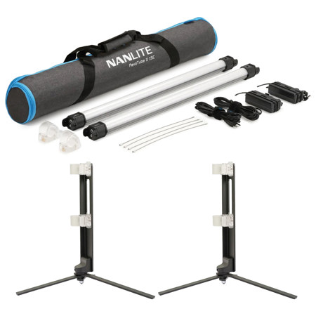 Nanlite PavoTube II 15C 2' 30W RGBWW LED Tube 2-Light Kit, Bundle with 2x Foldable Floor Stand