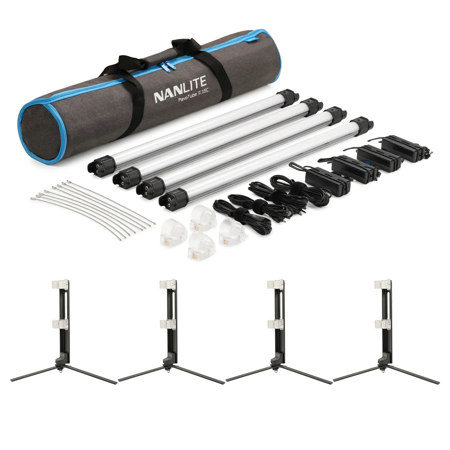 Nanlite PavoTube II 15C 2' 30W RGBWW LED Tube 4-Light Kit, Bundle with 4x Foldable Floor Stand