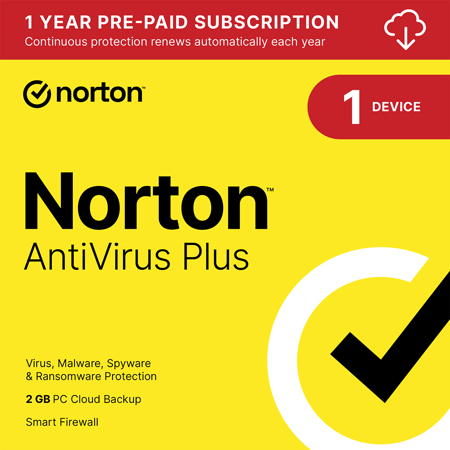 Norton Antivirus Plus 1-Year Security Software License, 1-User,1-Device,Download