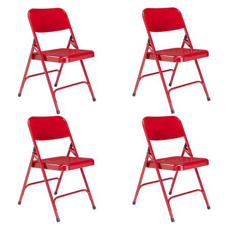 National Public Seating 4 Pack 240 Premium All-Steel Folding Chair, Red/Red
