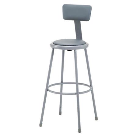 National Public Seating 6400 30" Vinyl Padded Stool, Backrest, Gray Seat/Frame