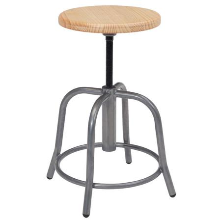 National Public Seating 6800 19"-25" Height Adjustable Stool, Wooden Seat, Gray