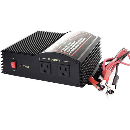 NRG High-Power Dual-Output True-Sine DC to AC Power Inverter 300 watt with Clip-Lead DC Input.