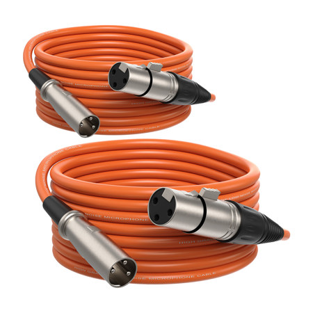 NearStream 6' Balanced XLR Male to Female Microphone Cable, Orange, 2-Pack