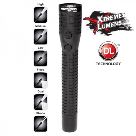 Nightstick NSR-9924XLDC Polymer Duty/Personal-Size Rechargeable Dual-Light LED Flashlight with Lithium-Ion Battery and DC Power Supply, 650 High Lumens, IP-X7 Waterproof, Black