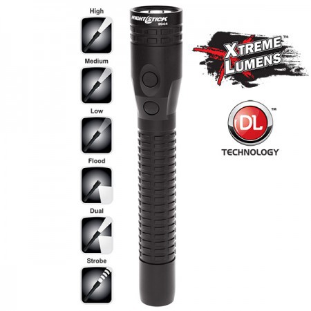 Nightstick NSR-9944XLDC Metal Duty/Personal-Size Rechargeable Dual-Light LED Flashlight with Lithium-Ion Battery and DC Power Supply, 650 High Lumens, IP-X7 Waterproof, Black