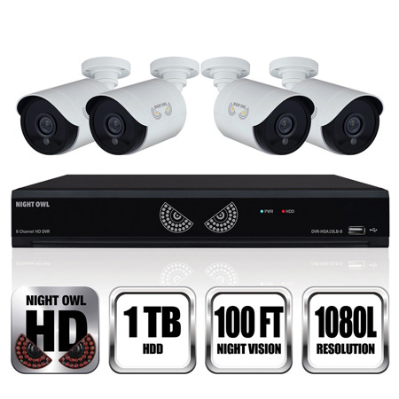Night Owl 8-Channel Lite 1080p HD DVR Security System,1TB HDD, 4x Wired Camera