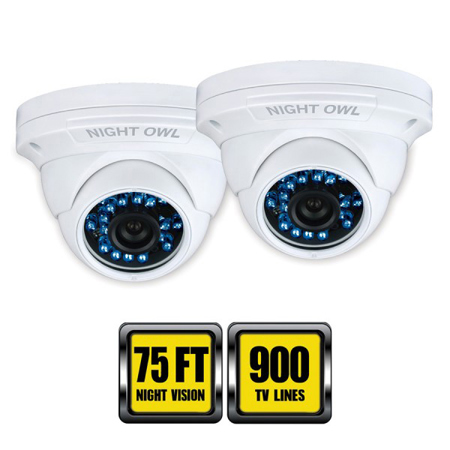 Night Owl Hi-Resolution 900 TVL Indoor/Outdoor Security Dome Camera, 2 Pack