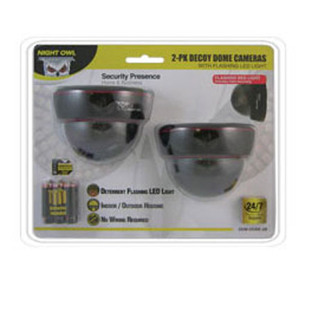 Night Owl Decoy Black Dome Cameras with Flashing LED Deterrent Light, 2-Pack