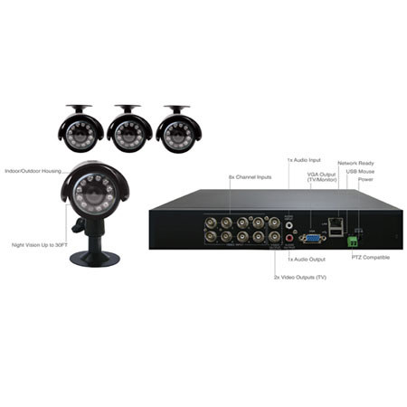 Night Owl 8 Channel LTE D1 DVR with 500GB HDD, 4 x I/O Night Vision Cameras