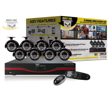 Night Owl 8 Channel LTE D1 DVR with 500GB HDD, 8 x I/O Night Vision Cameras