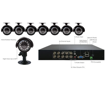 Night Owl 8 Channel LTE D1 DVR with 500GB HDD, 8 x I/O Night Vision Cameras