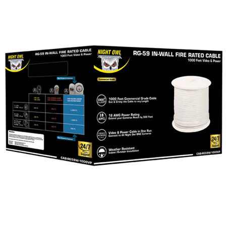 Night Owl 1000 Feet 18AWG In-Wall Fire Rated Cable, White