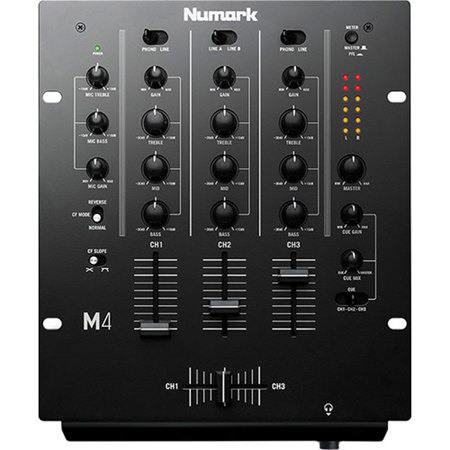 Numark M4 3-Channel DJ Mixer with 3-Band EQ and Replaceable Crossfader, Black