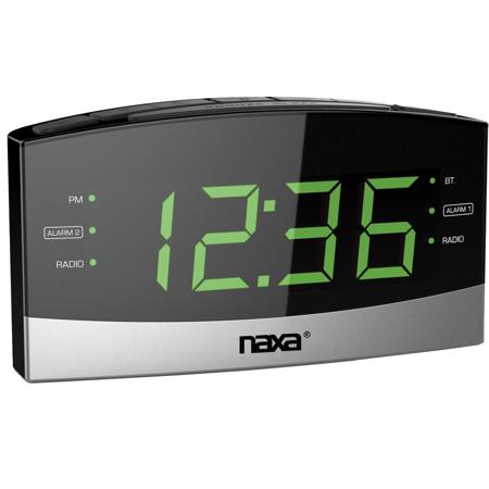 Naxa NRC-181 Bluetooth Easy-Read Dual Alarm Clock, Black/Silver