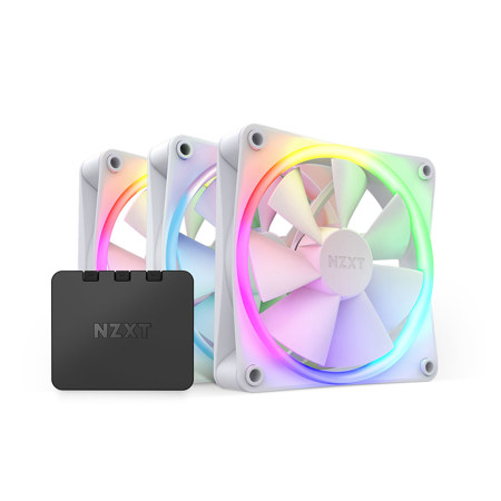 NZXT F120 RGB 120mm PWM Fan with Controller, White, 3-Pack