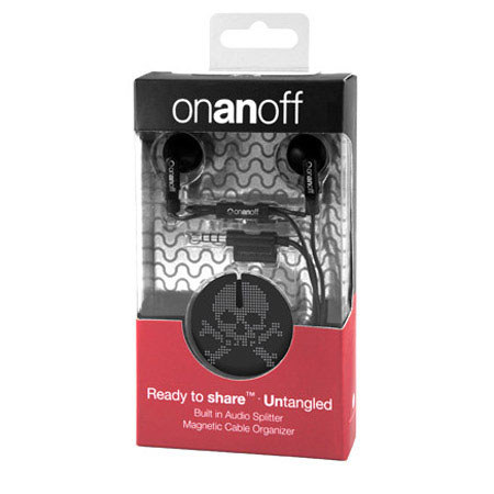 Onanoff LoveBuds HD Earbuds with Audio Splitter, Skull & Bones Magneat