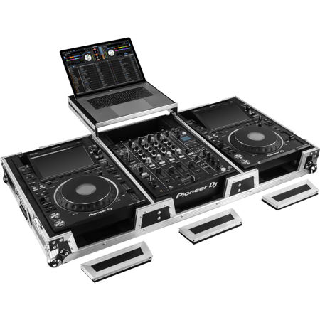 Odyssey Innovative Designs Extra Deep Coffin Flight Case with Glide Platform & Wheels for 12" Format DJ Mixer and Two Media Players, Black and Silver