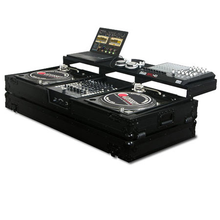 Odyssey Innovative Designs Black Label Remixer Glide Style Series DJ Coffin for 2 Turntables in Battle Position & 12" Width Mixer