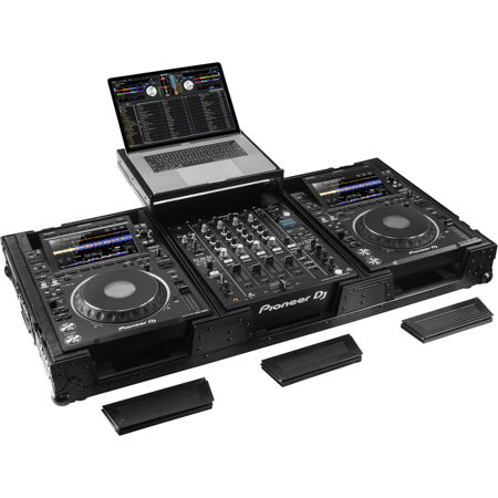 Odyssey Innovative Designs Extra Deep Coffin Flight Case with Glide Platform & Wheels for 12" Format DJ Mixer and Two Media Players, All Black