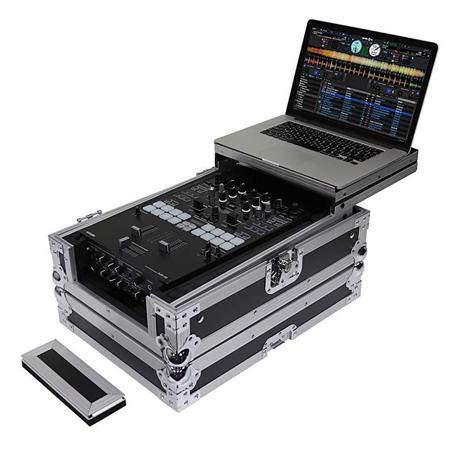Odyssey Innovative Designs Flight Zone Low Profile Glide Style Series Universal Case with Extra Deep Rear Cable Space for 10" Format DJ Mixer, Chrome/Black