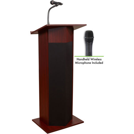 Oklahoma Sound Power Plus 111PLS Lectern with Wireless Handheld Mic, Mahogany