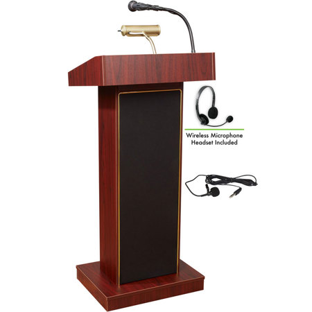 Oklahoma Sound Orator 800X Floor Sound Lectern with LWM-7 Wireless Headset Microphone, Mahogany