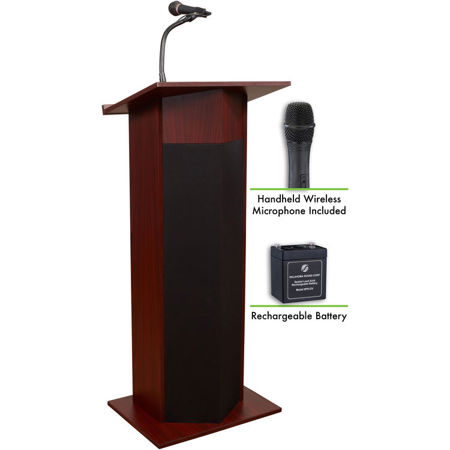 Oklahoma Sound Power Plus 111PLS Lectern with Rechargeable Battery and Wireless Handheld Mic, Mahogany