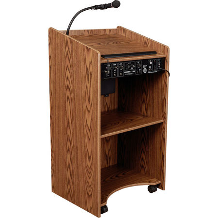 Oklahoma Sound Aristocrat 6010 Lectern, Wireless Headset Mic, Battery,Medium Oak