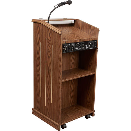 Oklahoma Sound Prestige 711 Lectern, Battery & Wireless Headset Mic, Medium Oak
