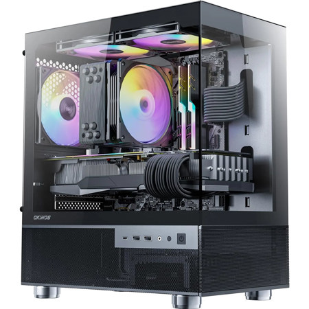 Okinos Aqua 3 ARGB Tempered Glass Micro ATX Mini-Tower Computer Case, Black