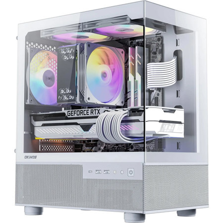 Okinos Aqua 3 ARGB Tempered Glass Micro ATX Mini-Tower Computer Case, White