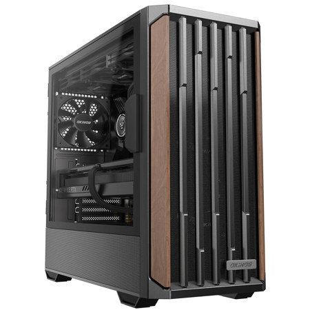 Okinos Cypress 7 Genuine Walnut Wood Tempered Glass ATX Mid-Tower Case, Black