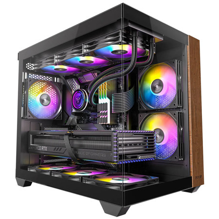 Okinos Mirage 6 ARGB Genuine Walnut Wood Tempered Glass ATX Mid-Tower Case,Black