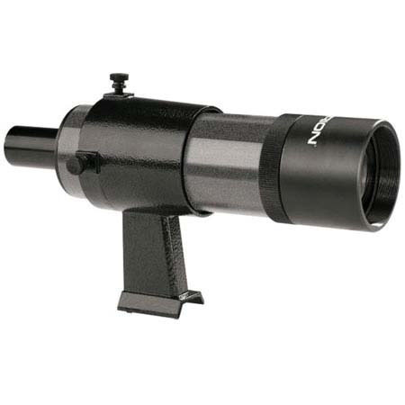 Orion 9x50 Achromatic Finder Scope with Bracket, Straight-through Viewing, 9x Magnification, Gray Metallic Finish.