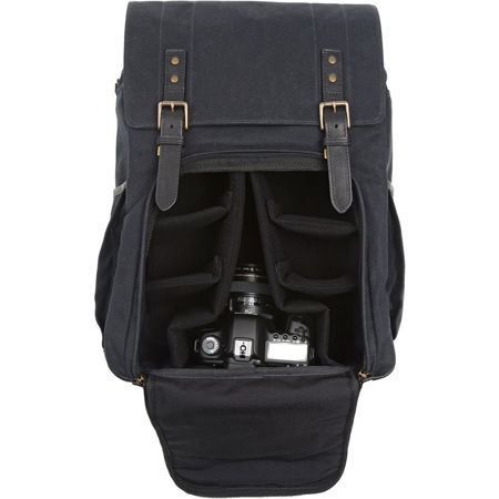 ONA The Camps Bay Leather/Waxed Canvas Backpack for Camera and 17" Laptop,  Black