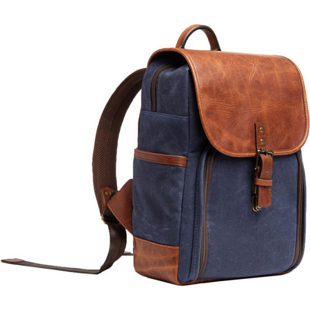 ONA The Monterey Leather/Waxed Canvas Backpack, Navy and Antique Cognac