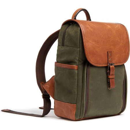 ONA The Monterey Leather/Waxed Canvas Backpack, Olive and Antique Cognac