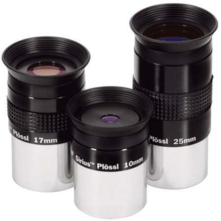 Orion 10mm, 17mm & 25mm Sirius, 1.25" Plossl Starter Eyepiece Set with 52 Degree Angle of View