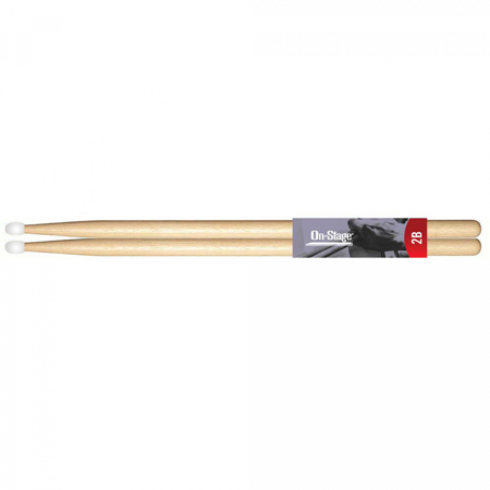 On-Stage AMH2BN American Made Hickory Drumsticks, 2B, Nylon Tip, 6-Pair